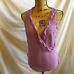 Patrick Gerard Purple Polka Dot Wrap Around Top.  Size 42